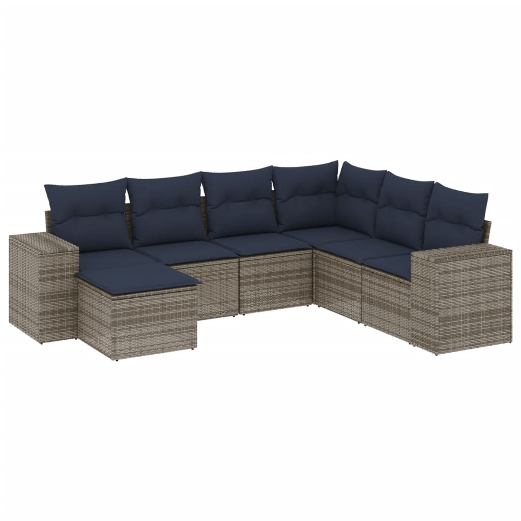 Ensemble de canapé de jardin 7 pcs avec coussins gris résine tressée