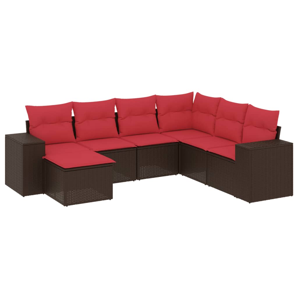 Ensemble de canapé de jardin 7 pcs avec coussins marron résine tressée