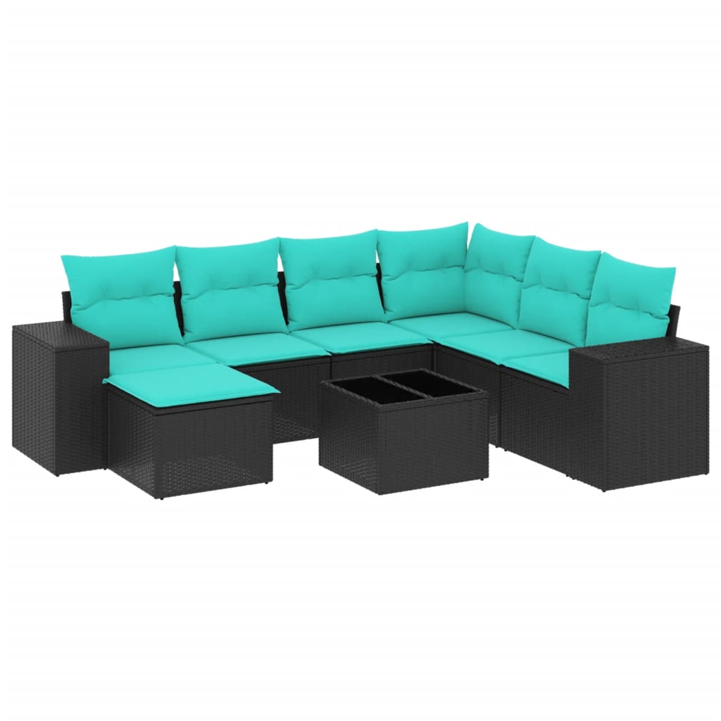 Ensemble de canapé de jardin 8 pcs avec coussins noir résine tressée