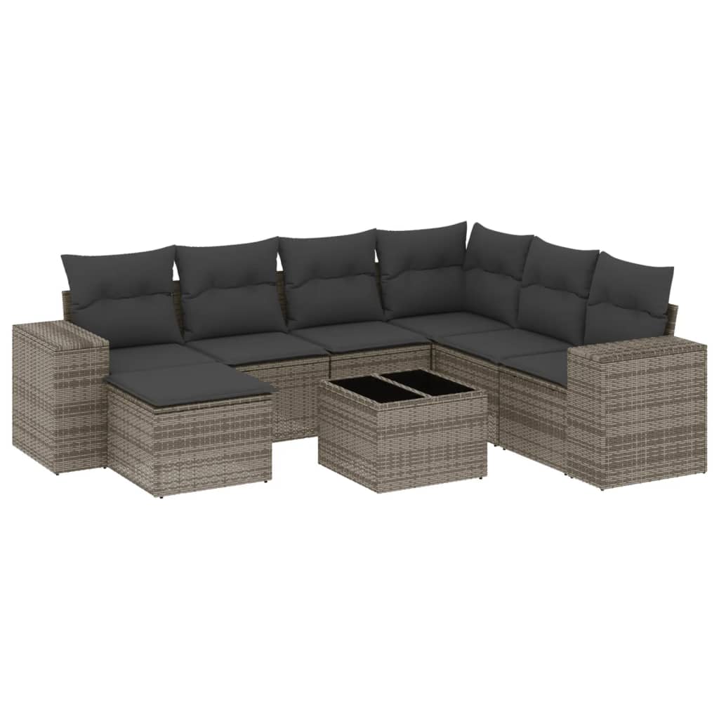 Salon de jardin 8 pcs avec coussins gris résine tressée
