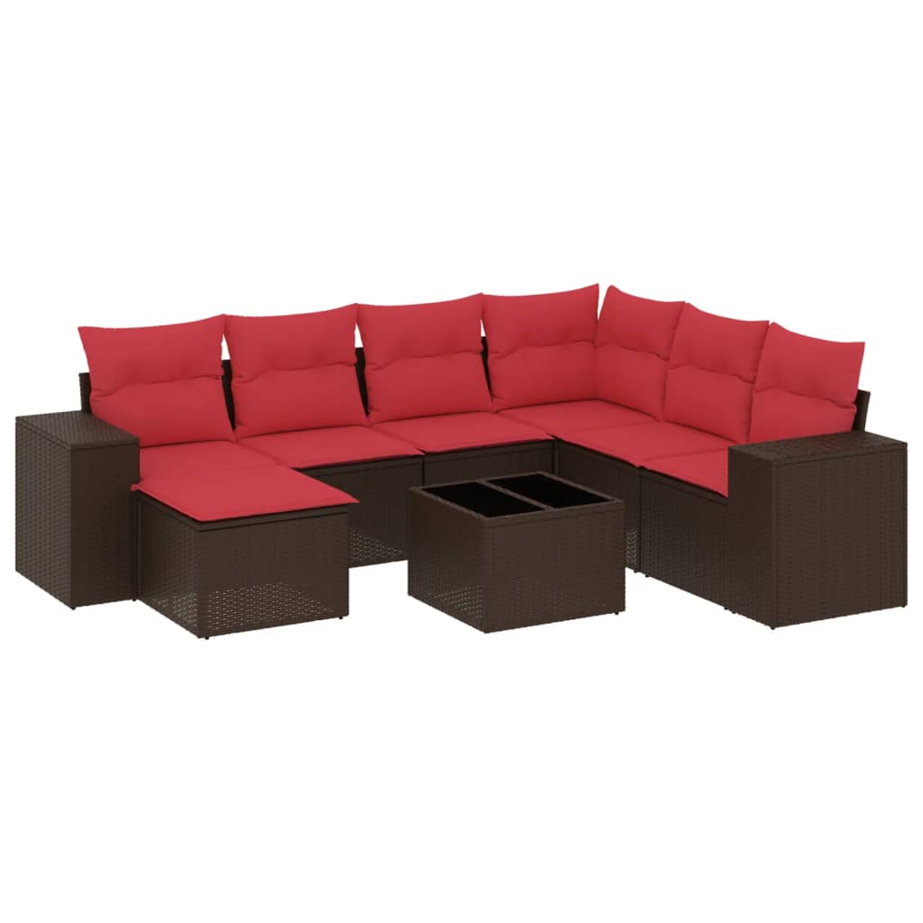 Ensemble de canapé de jardin 8 pcs avec coussins marron résine tressée