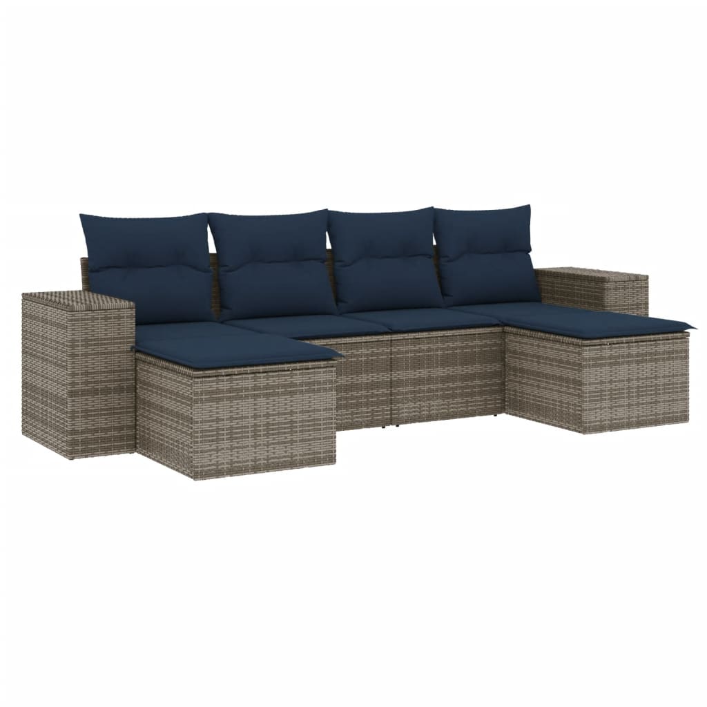 Ensemble de canapé de jardin 6 pcs avec coussins gris résine tressée