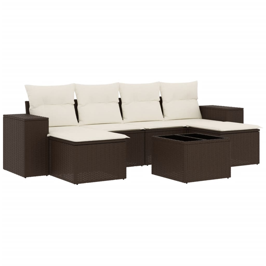 Salon de jardin avec coussins 7 pcs marron résine tressée