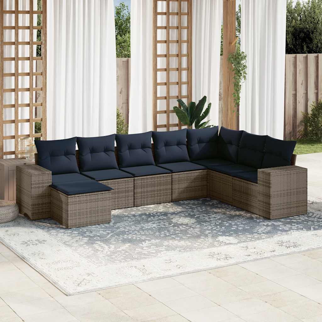 Ensemble de canapé de jardin 8 pcs avec coussins gris résine tressée