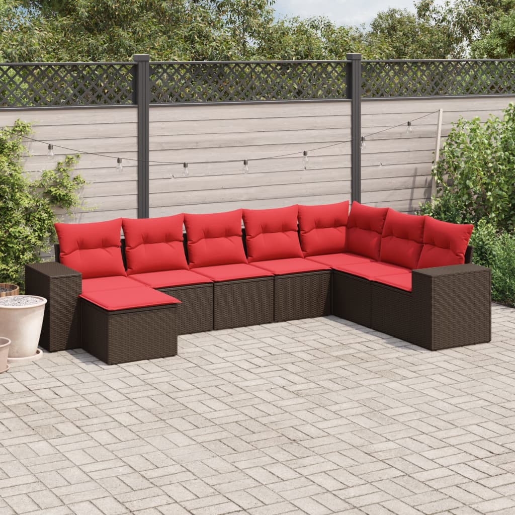 Ensemble de canapé de jardin 8 pcs avec coussins marron résine tressée