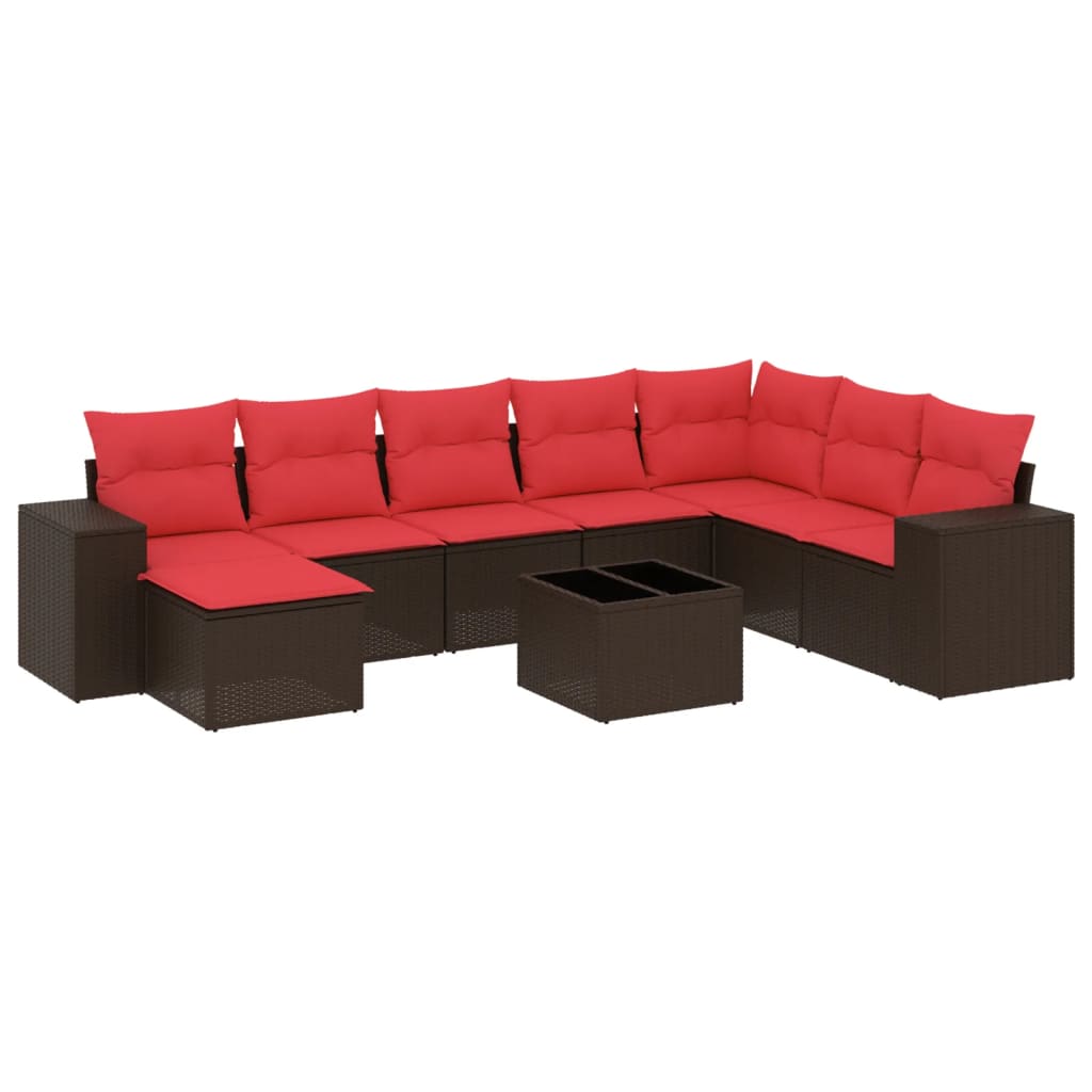 Ensemble de canapé de jardin 9 pcs avec coussins marron résine tressée