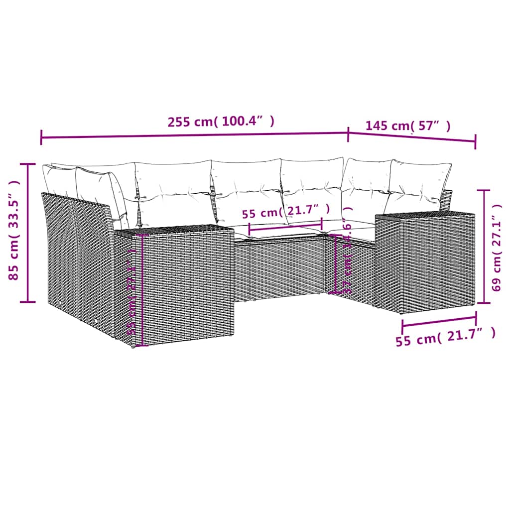 Salon de jardin 6 pcs avec coussins noir résine tressée