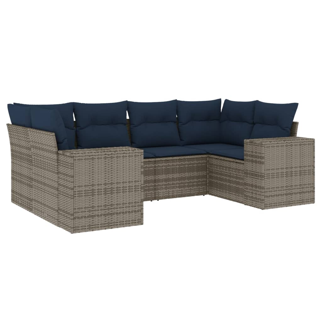 Ensemble de canapé de jardin 6 pcs avec coussins gris résine tressée