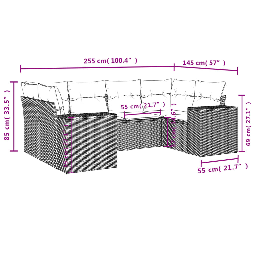 Ensemble de canapé de jardin 6 pcs avec coussins marron résine tressée