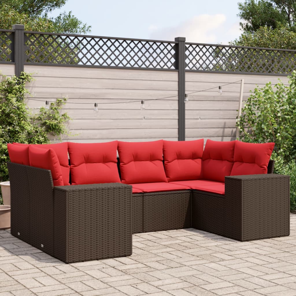 Ensemble de canapé de jardin 6 pcs avec coussins marron résine tressée