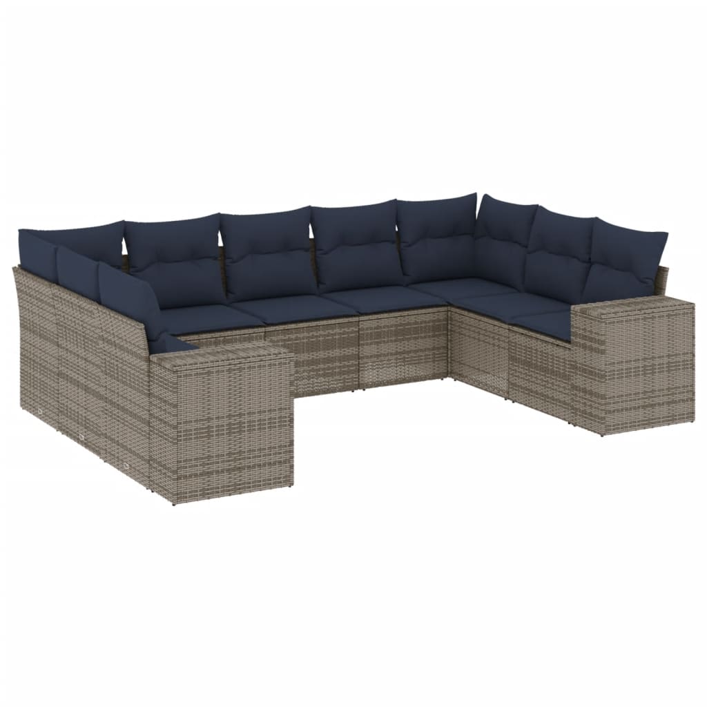 Ensemble de canapé de jardin 9 pcs avec coussins gris résine tressée