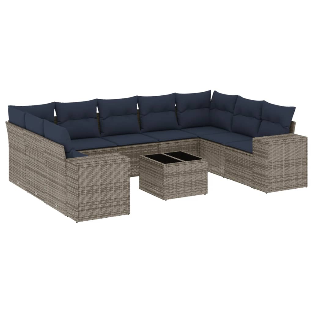 Ensemble de canapé de jardin 10 pcs avec coussins gris résine tressée