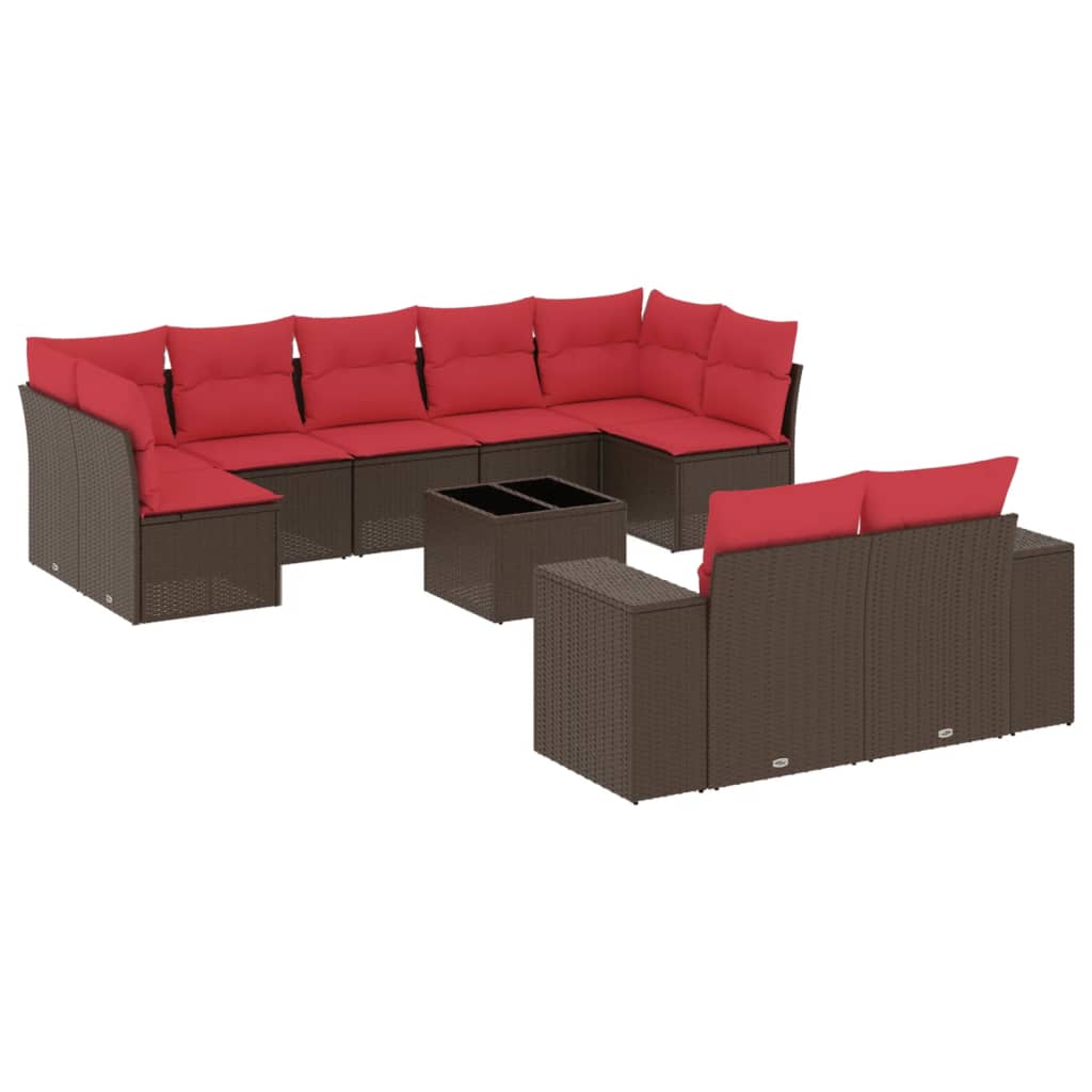 Ensemble de canapé de jardin 10 pcs avec coussins marron résine tressée