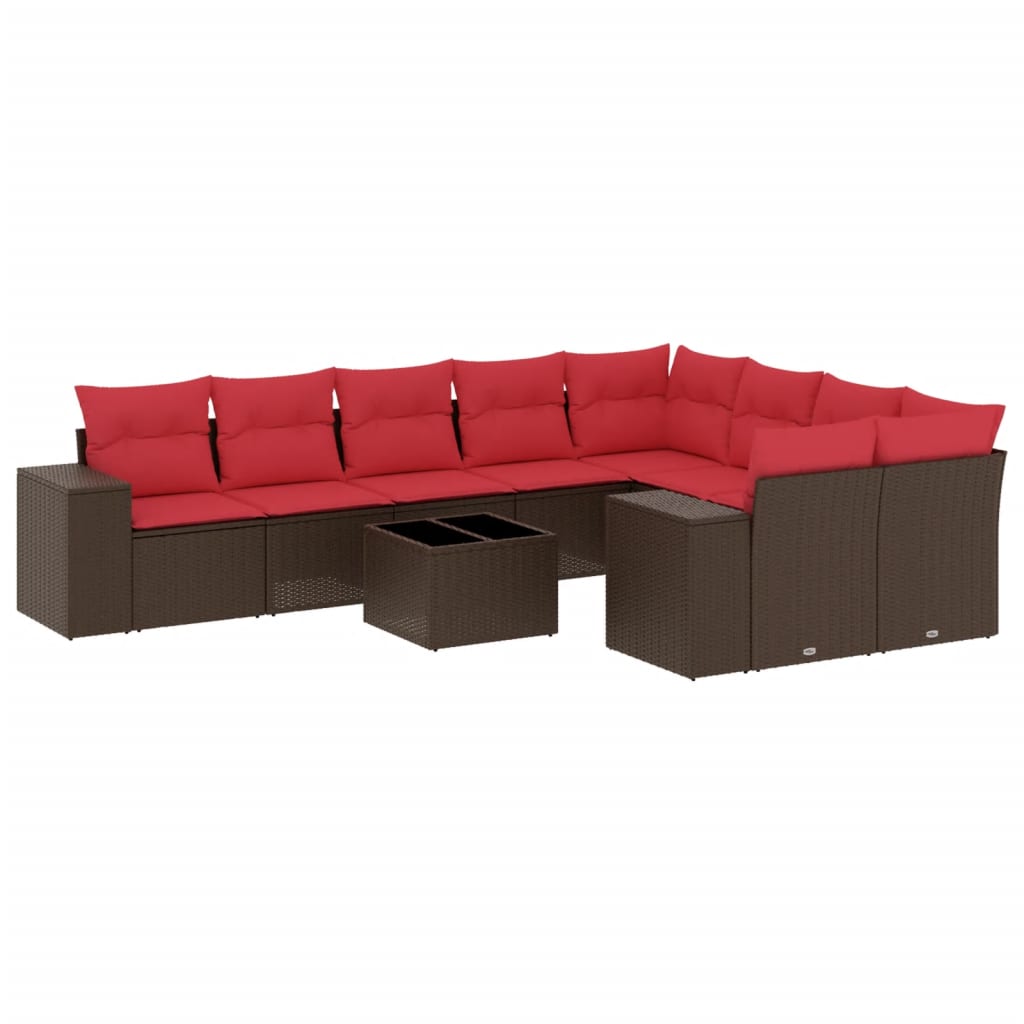 Ensemble de canapé de jardin 10 pcs avec coussins marron résine tressée