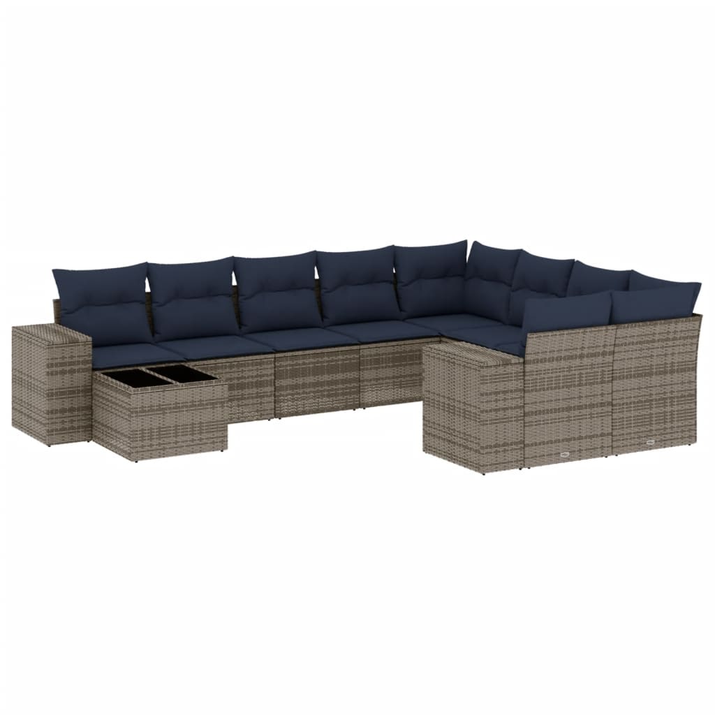 Ensemble de canapé de jardin 10 pcs avec coussins gris résine tressée