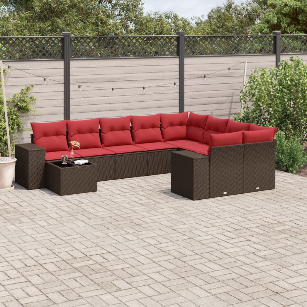 Ensemble de canapé de jardin 10 pcs avec coussins marron résine tressée