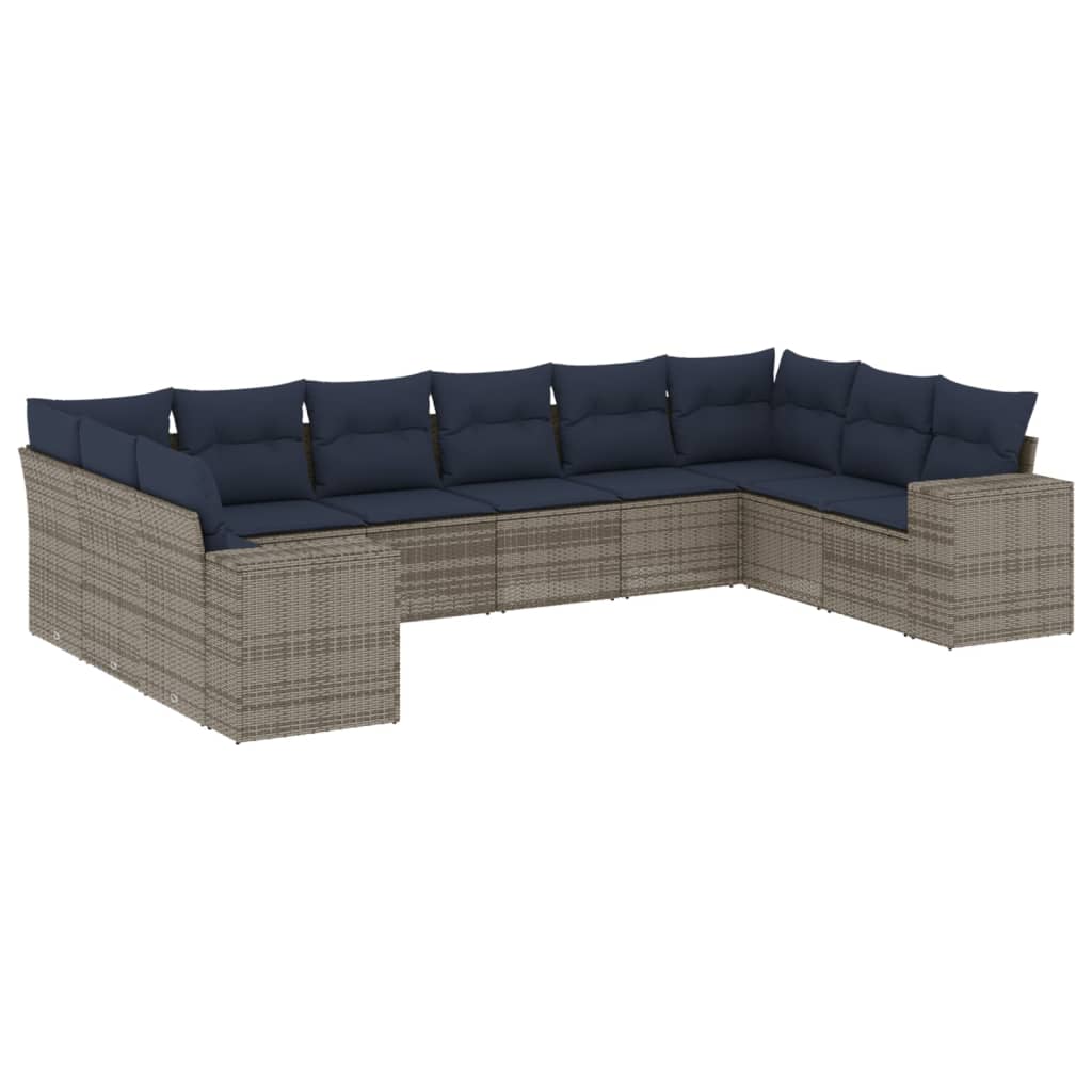 Ensemble de canapé de jardin 10 pcs avec coussins gris résine tressée