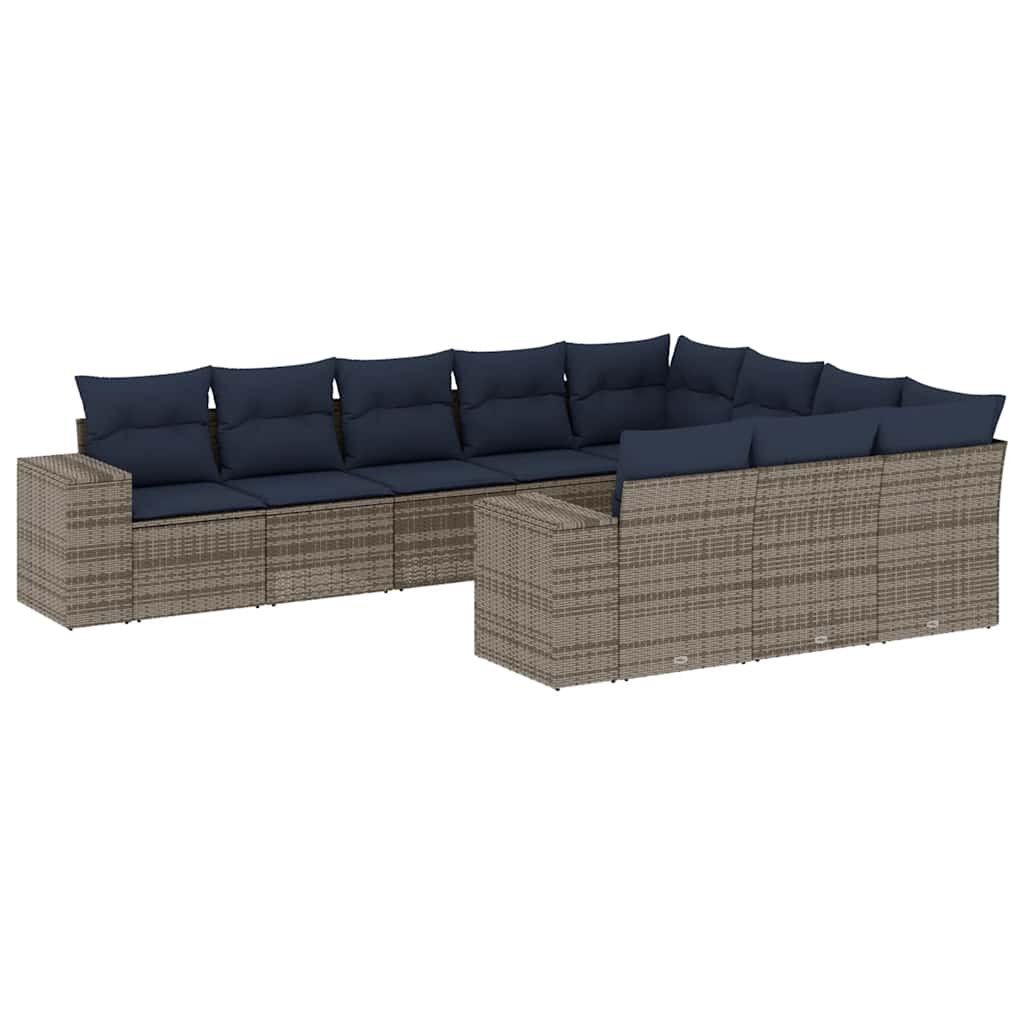 Ensemble de canapé de jardin 10 pcs avec coussins gris résine tressée