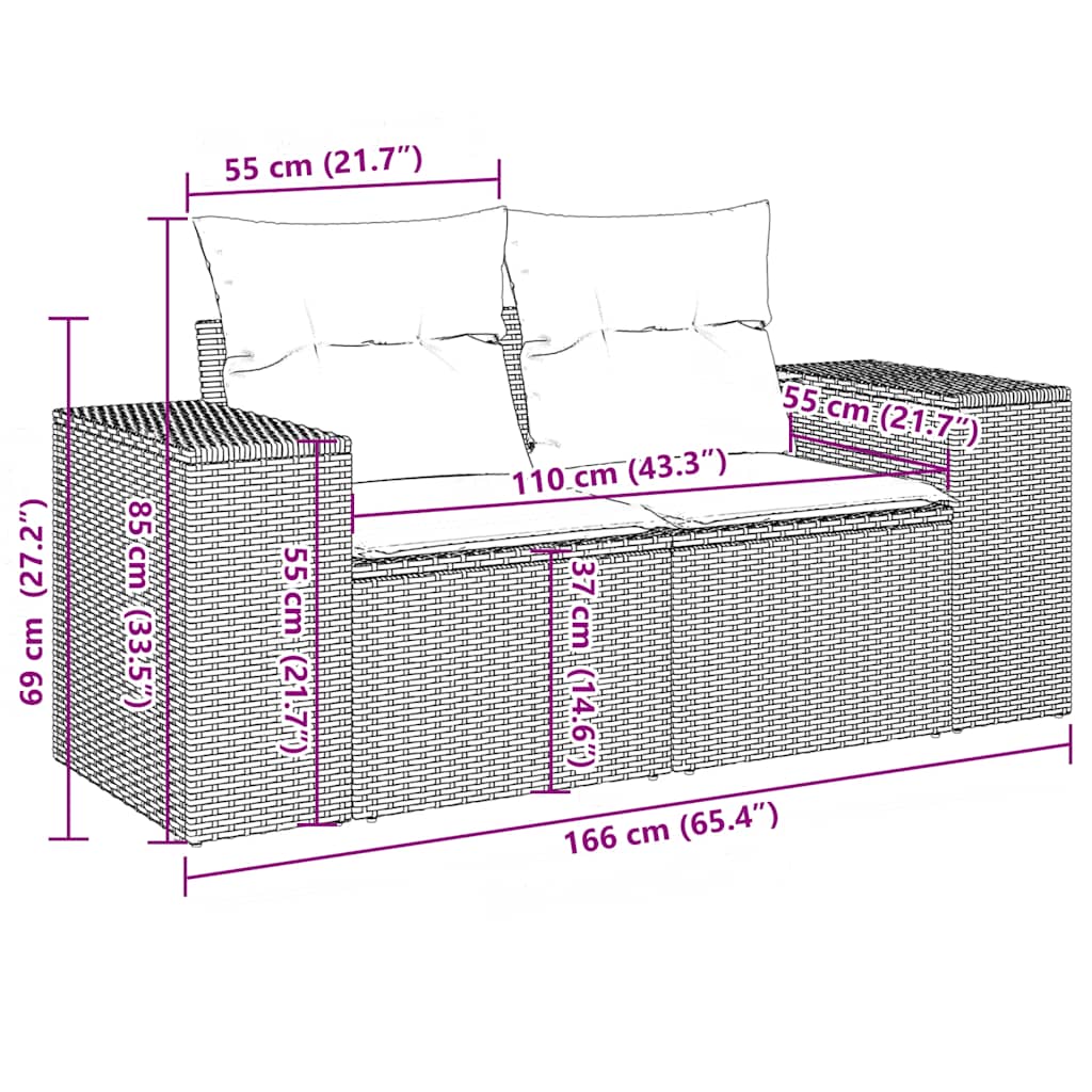 Ensemble de canapé de jardin 10 pcs avec coussins marron résine tressée