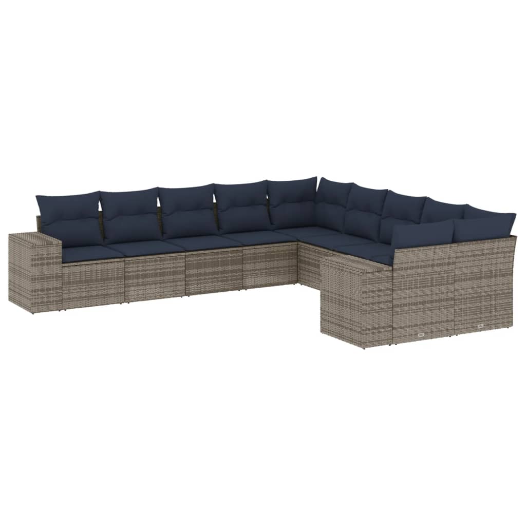 Ensemble de canapé de jardin 10 pcs avec coussins gris résine tressée