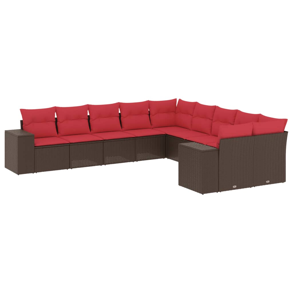 Ensemble de canapé de jardin 10 pcs avec coussins marron résine tressée