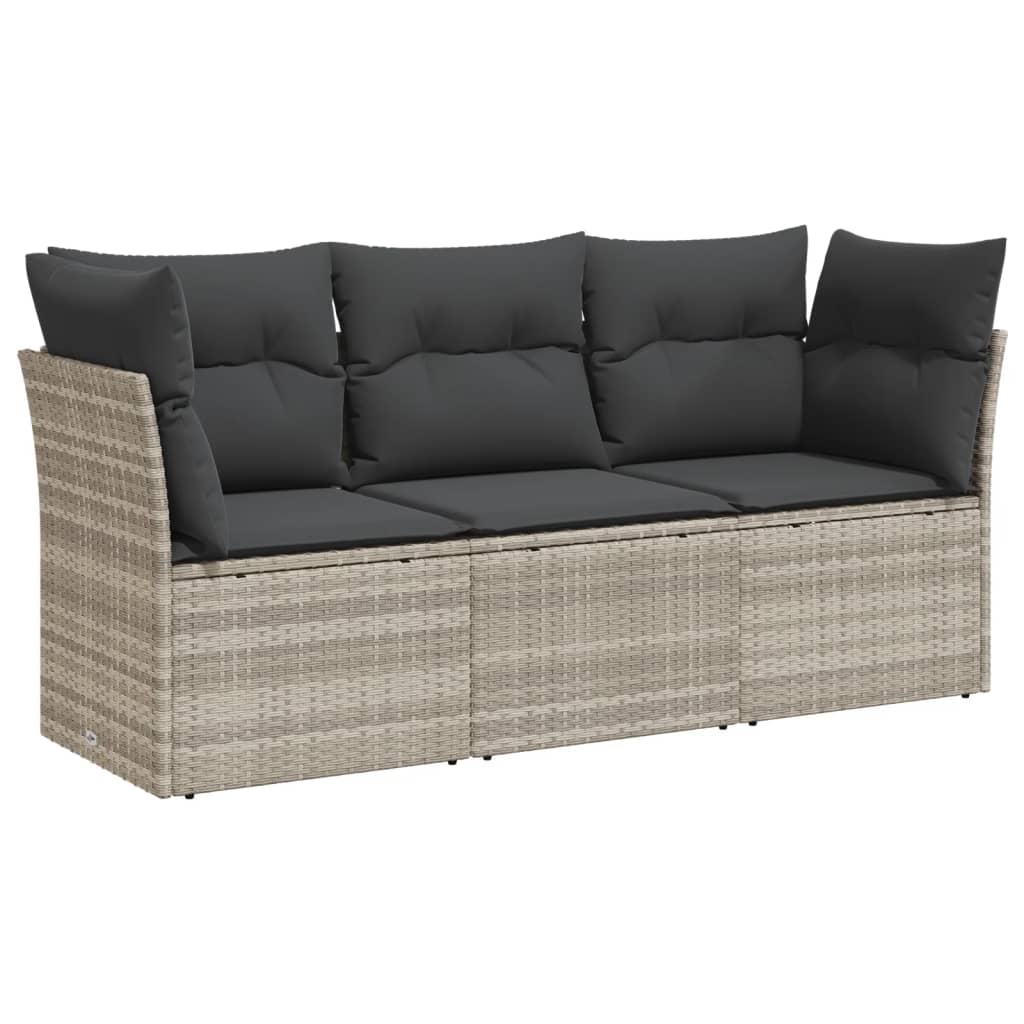 Salon de jardin avec coussins 3 pcs gris clair résine tressée