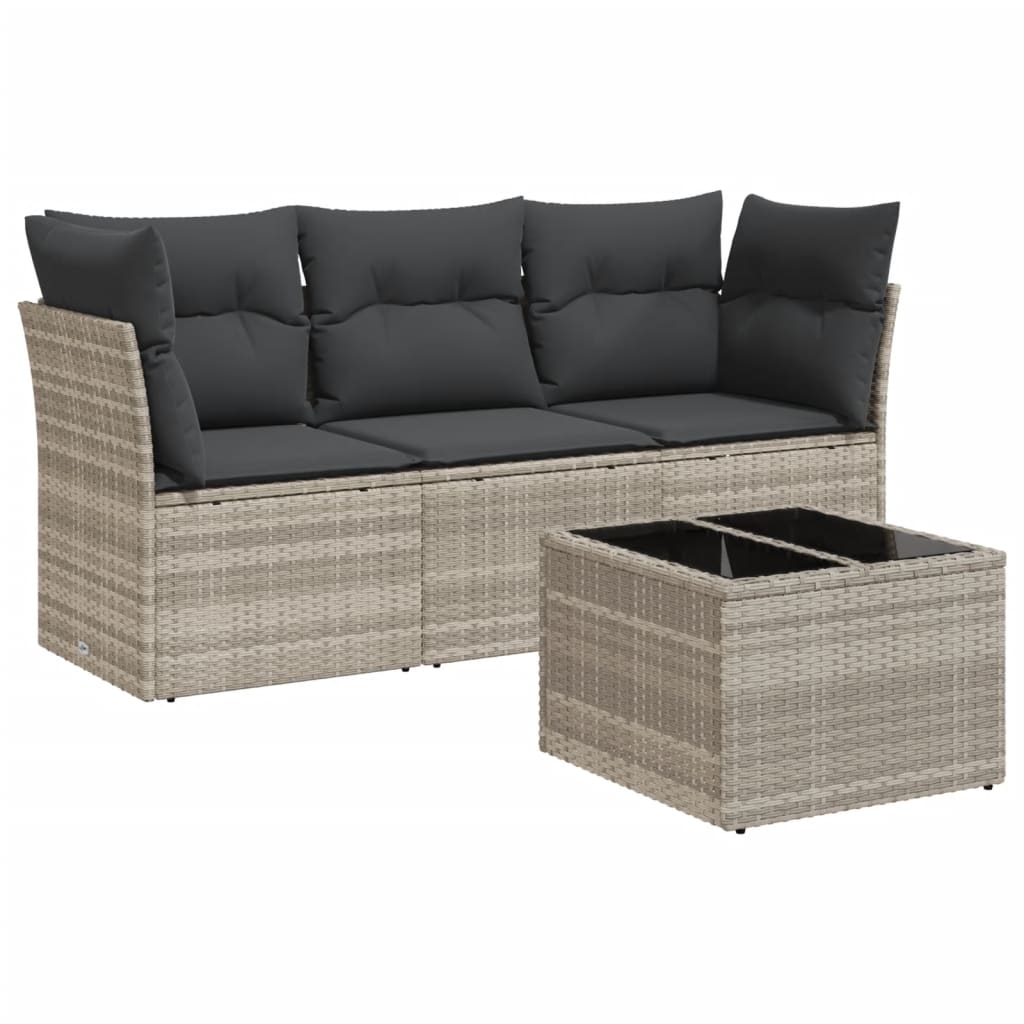 Salon de jardin 4 pcs avec coussins gris clair résine tressée