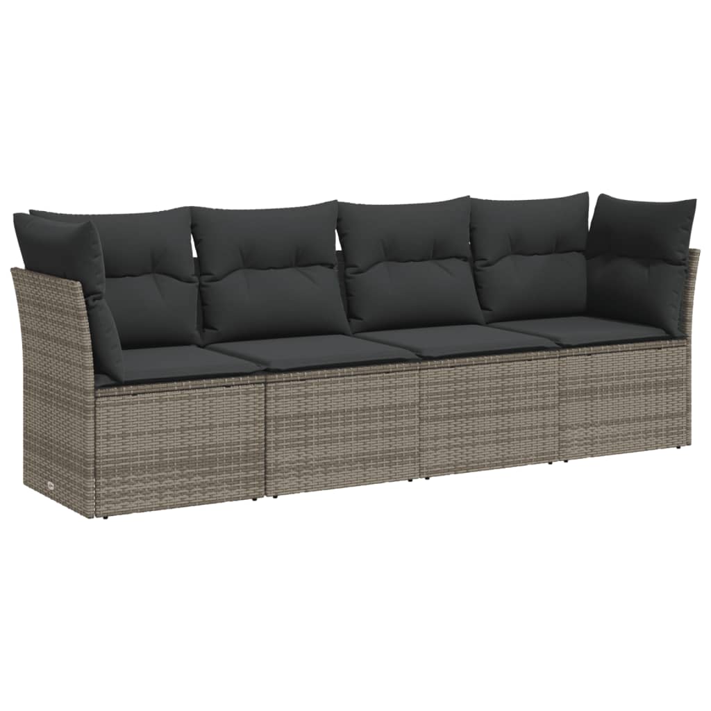 Salon de jardin 4 pcs avec coussins gris résine tressée