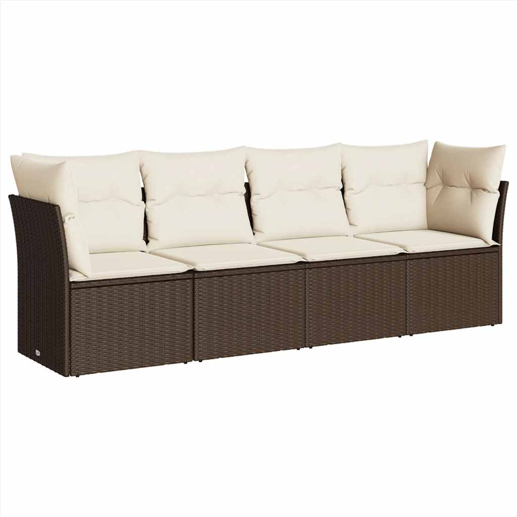 Salon de jardin 4 pcs avec coussins marron résine tressée