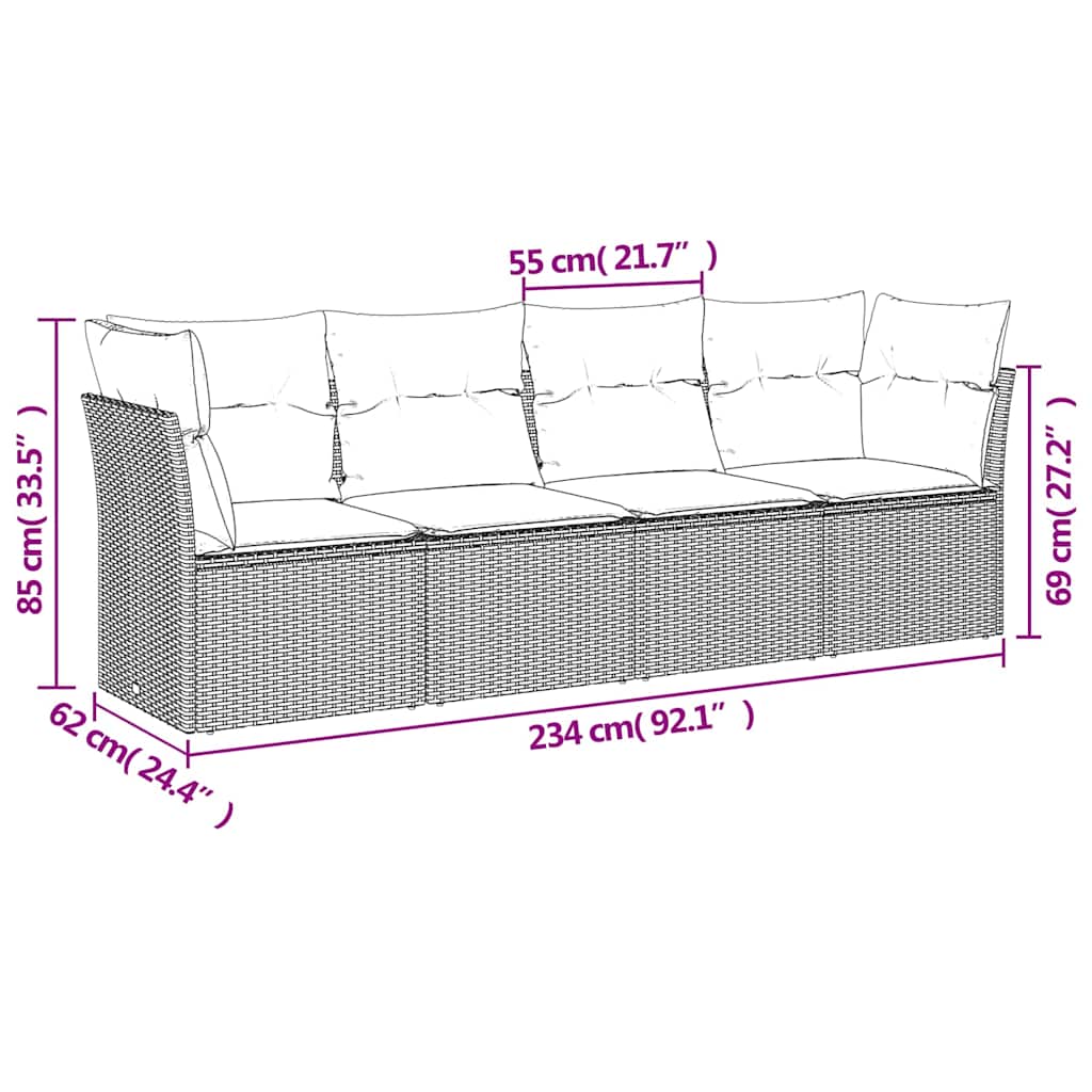 Salon de jardin 4 pcs avec coussins marron résine tressée