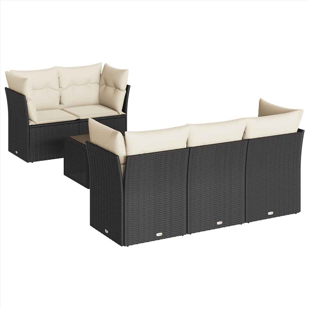 Salon de jardin 6 pcs avec coussins noir résine tressée