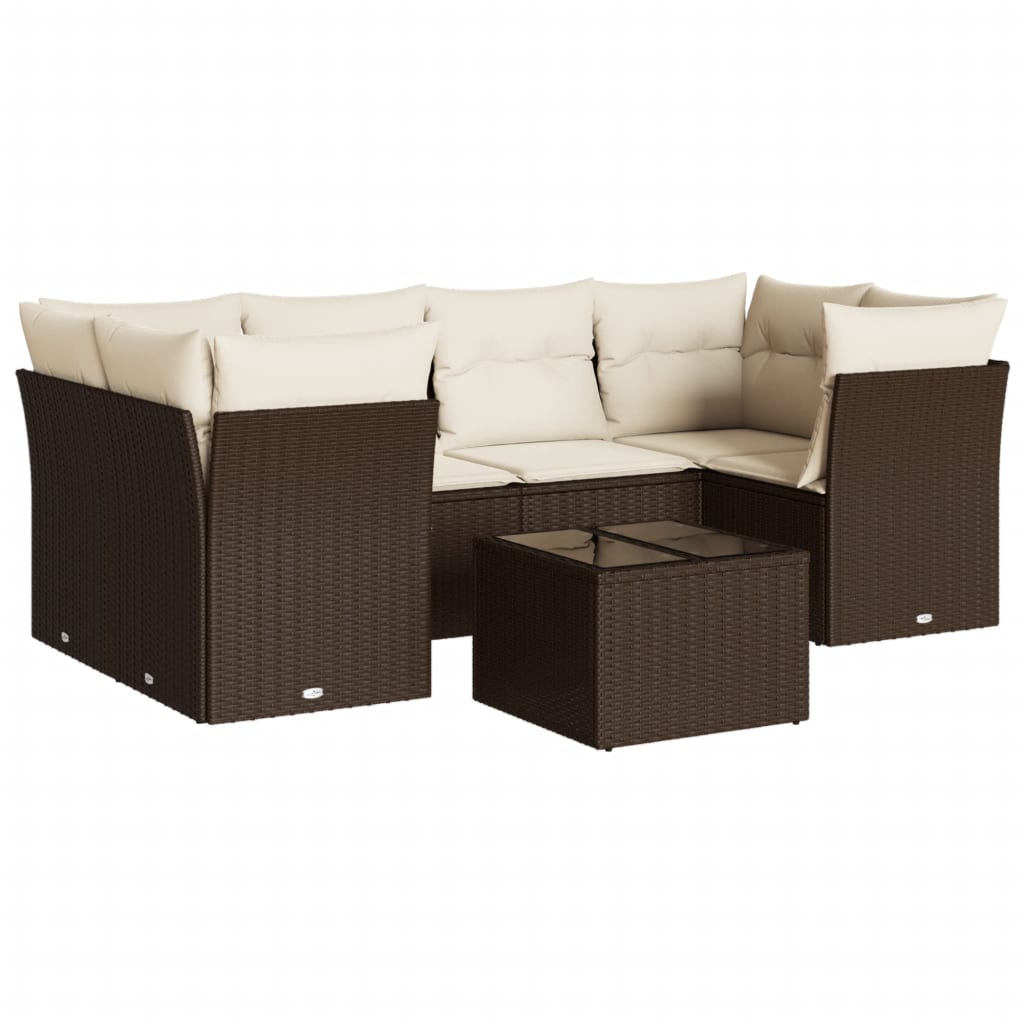 Salon de jardin avec coussins 7 pcs marron résine tressée
