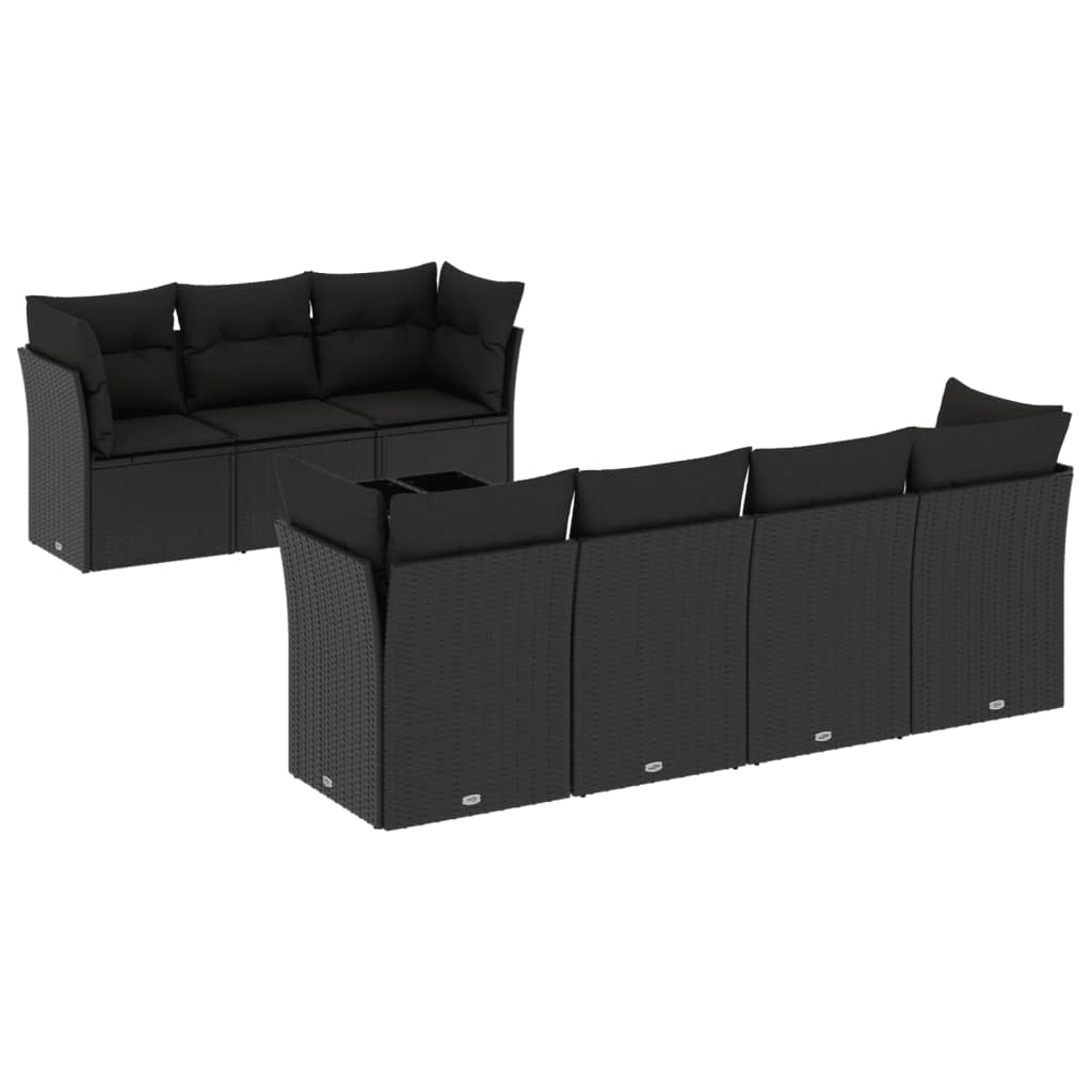 Salon de jardin 8 pcs avec coussins noir résine tressée