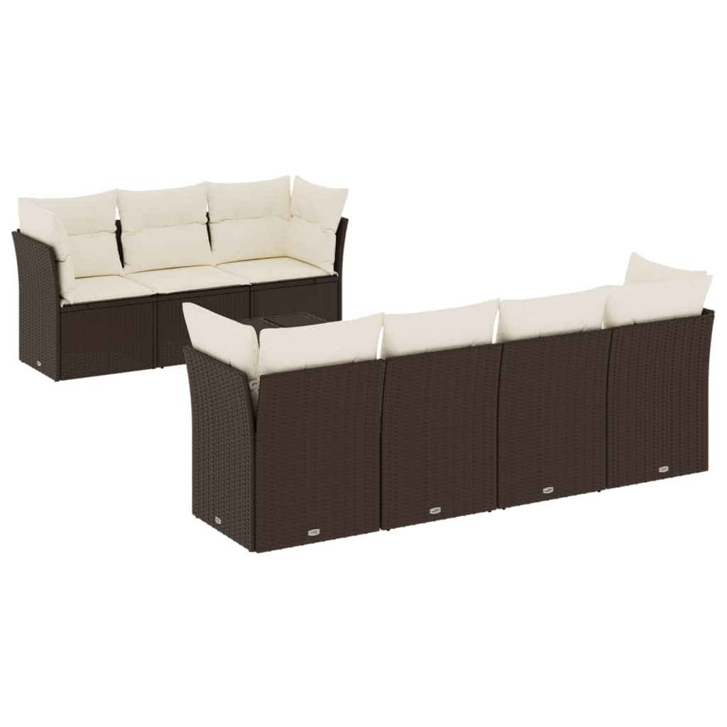 Salon de jardin 8 pcs avec coussins marron résine tressée
