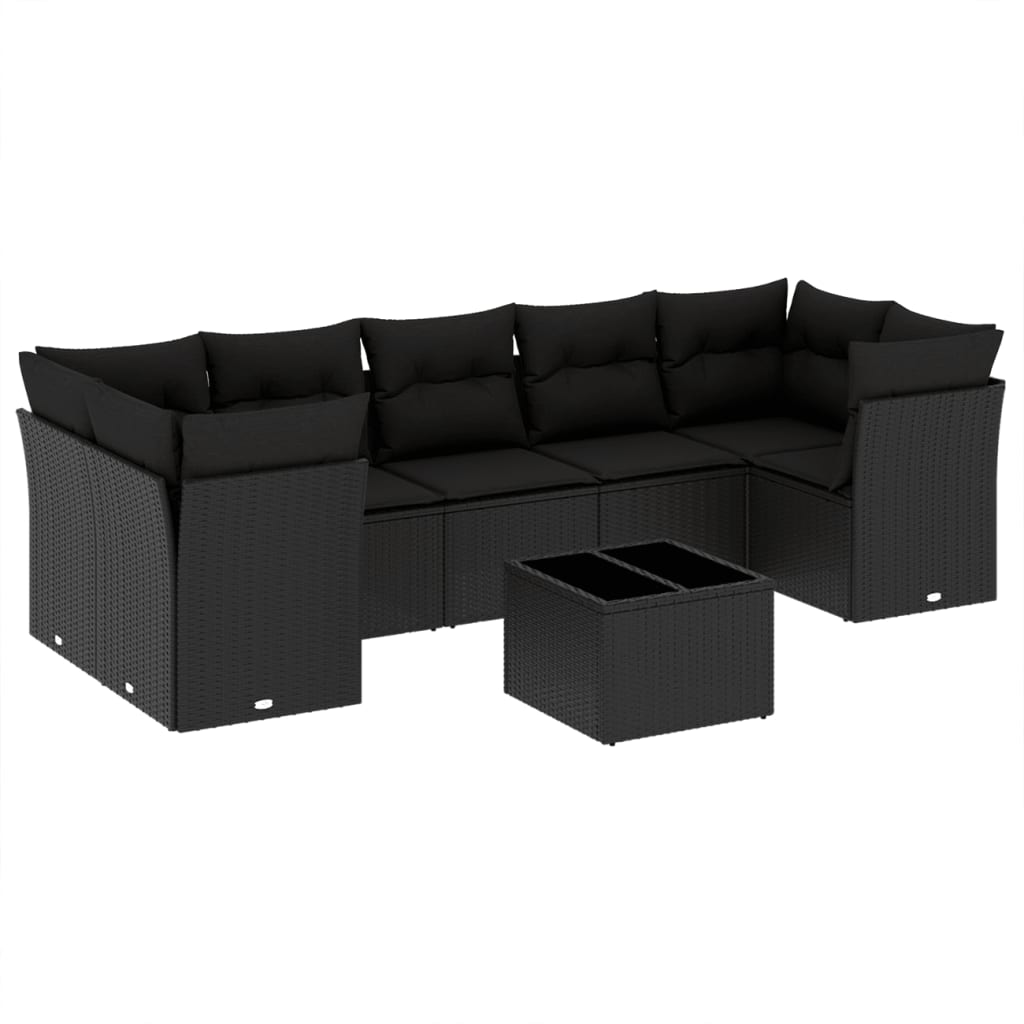 Salon de jardin 8 pcs avec coussins noir résine tressée