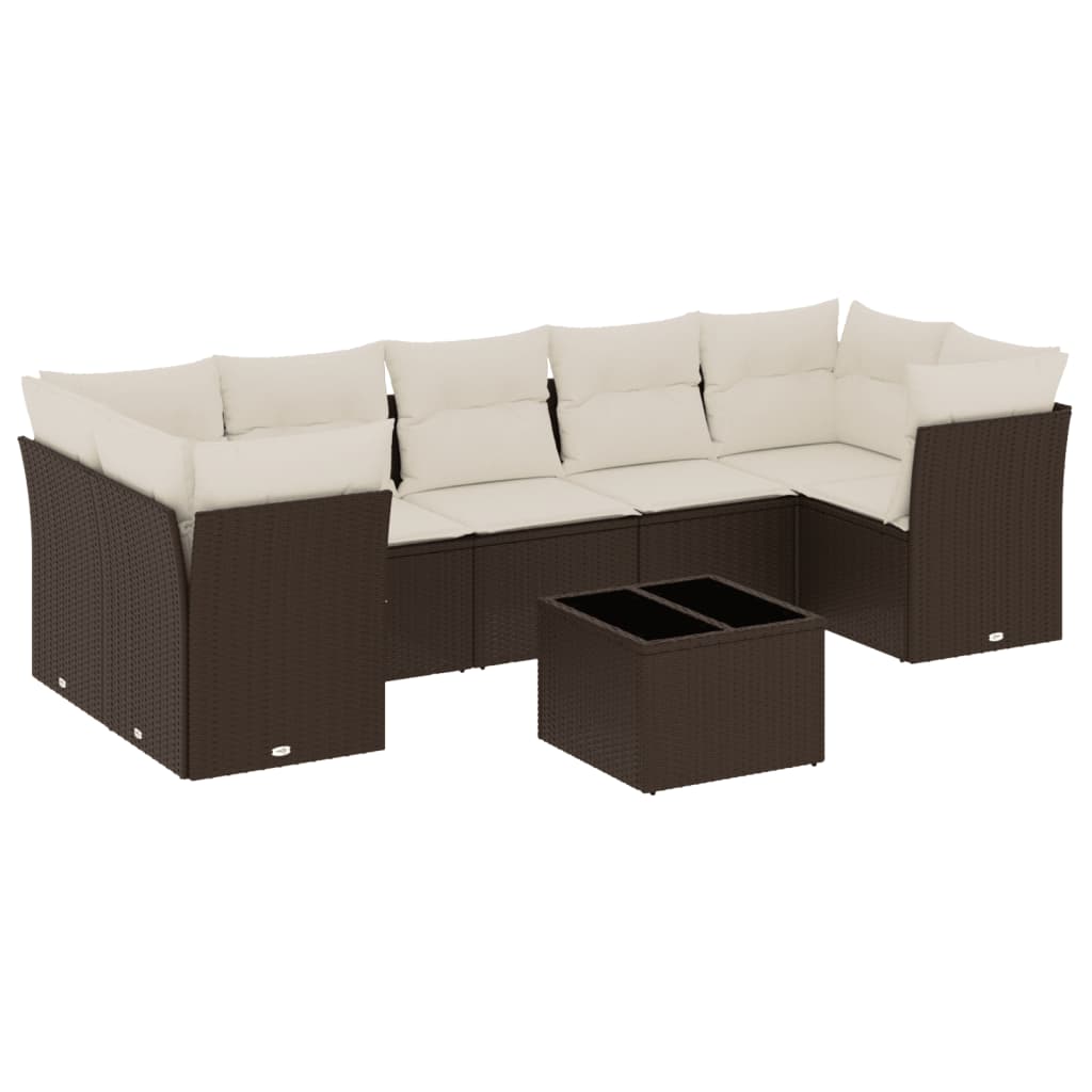 Salon de jardin 8 pcs avec coussins marron résine tressée
