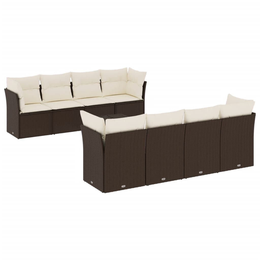 Salon de jardin avec coussins 9 pcs marron résine tressée