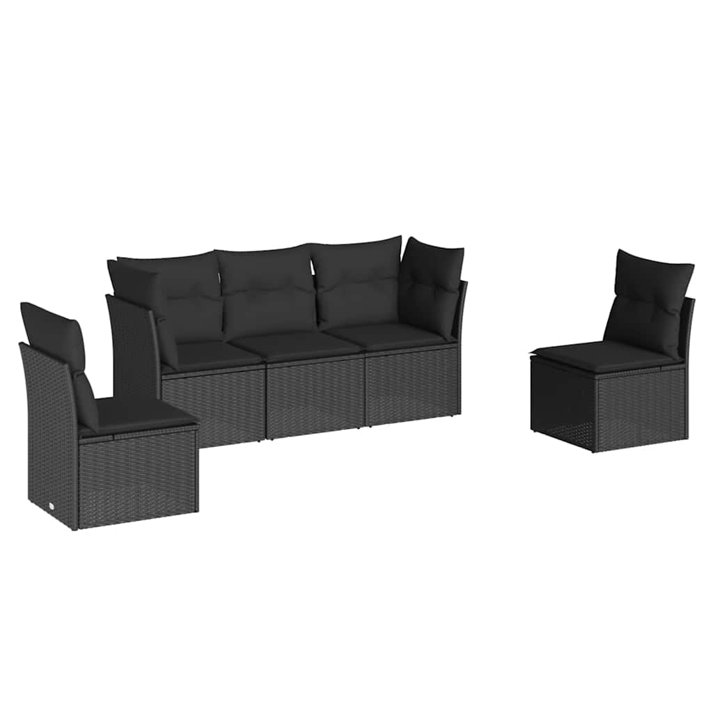 Salon de jardin 5 pcs avec coussins noir résine tressée