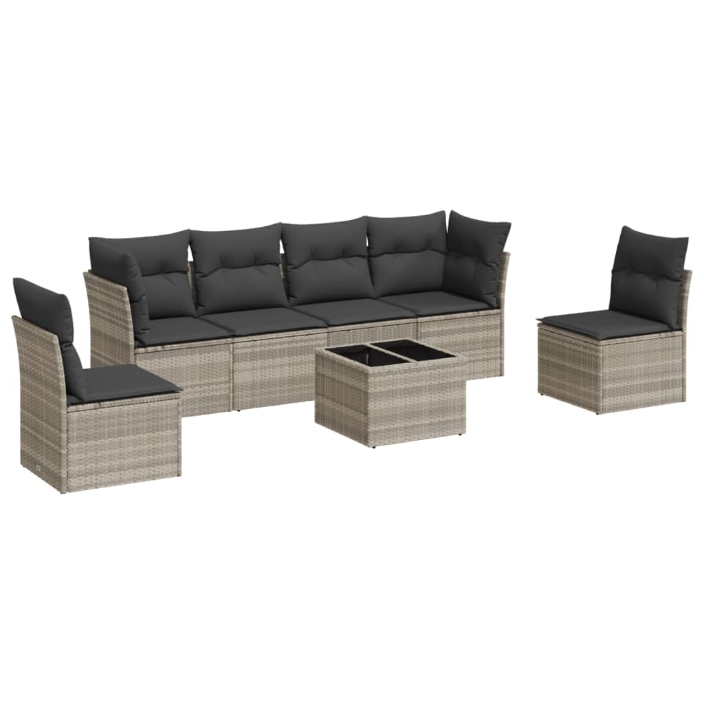 Salon de jardin avec coussins 7 pcs gris clair résine tressée