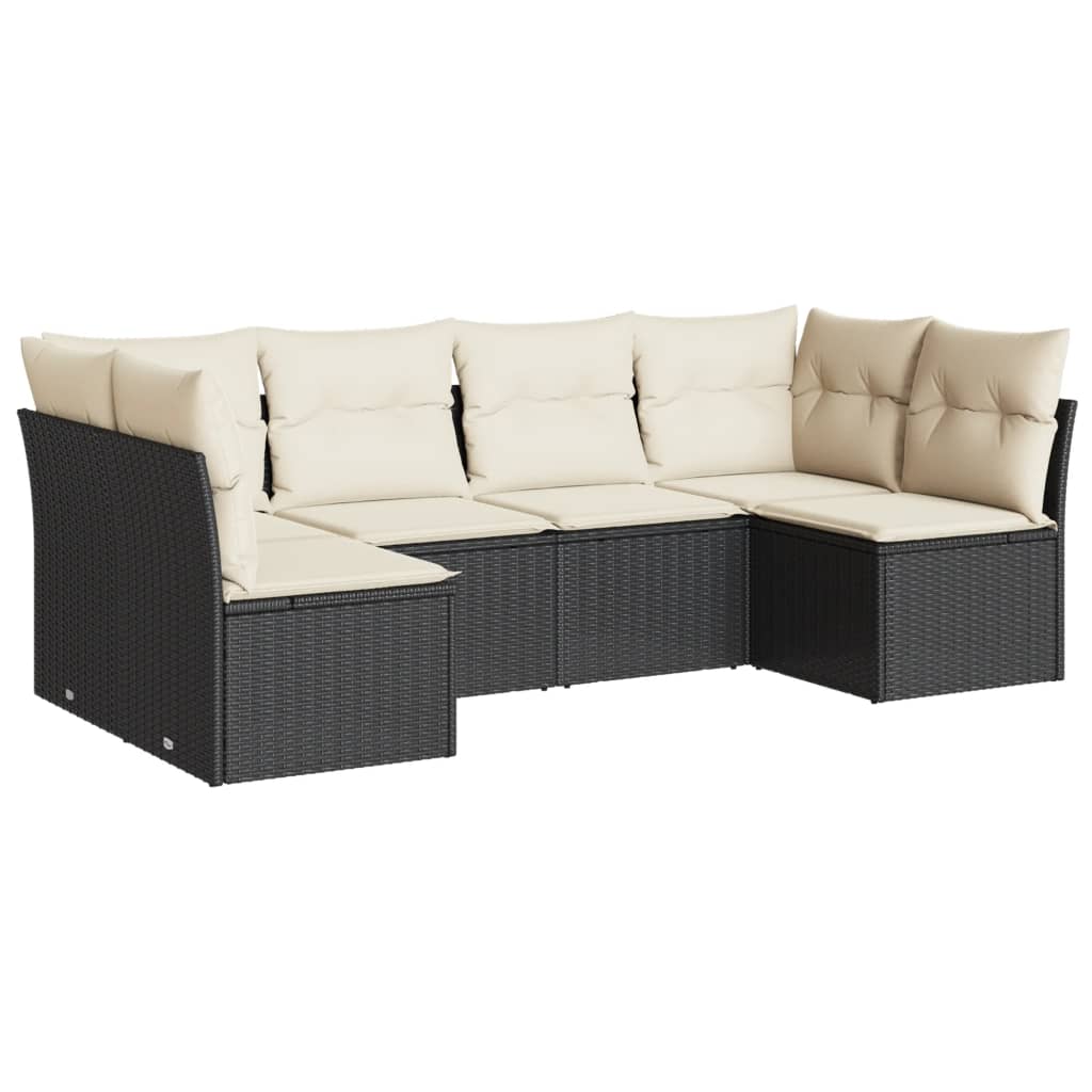 Salon de jardin 6 pcs avec coussins noir résine tressée