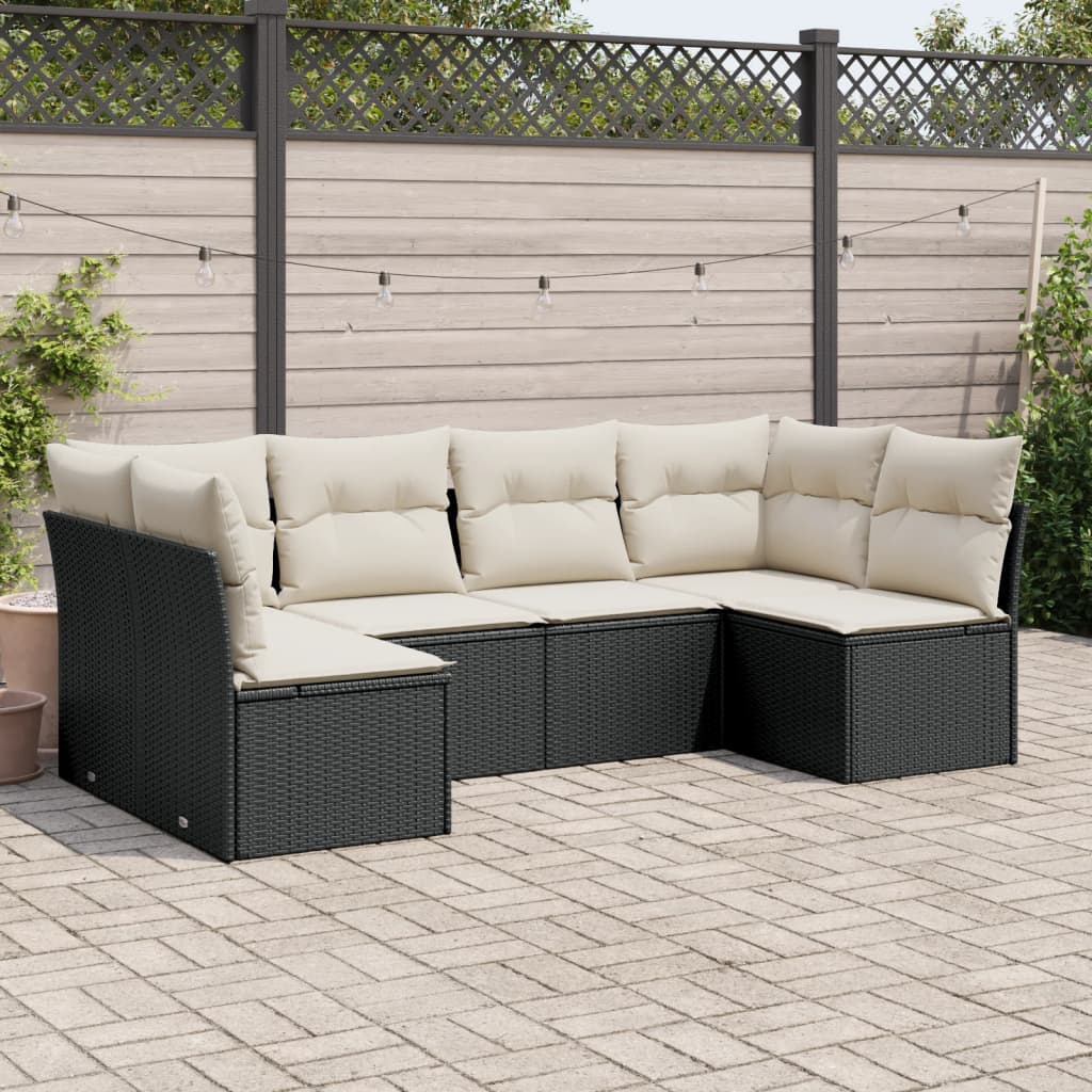 Salon de jardin 6 pcs avec coussins noir résine tressée