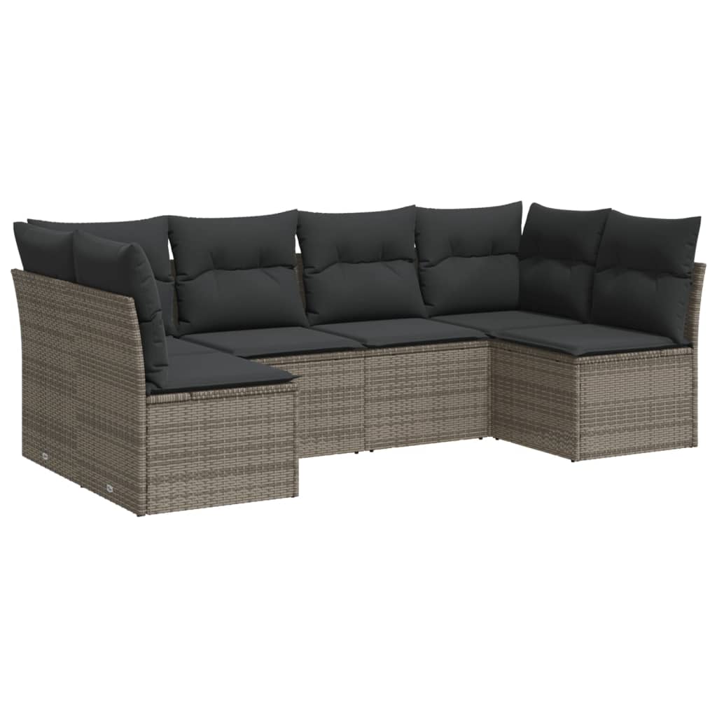 Salon de jardin 6 pcs avec coussins gris résine tressée
