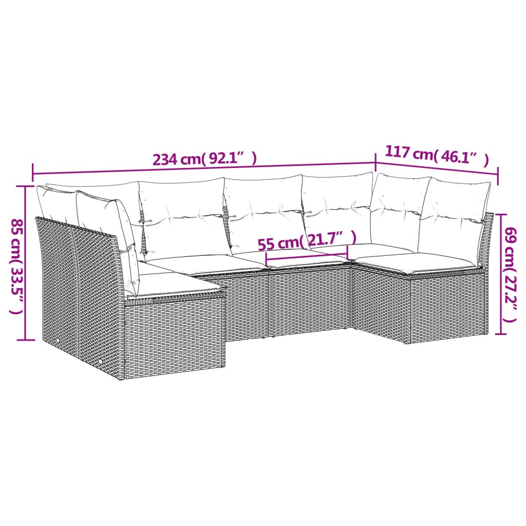 Salon de jardin 6 pcs avec coussins gris résine tressée