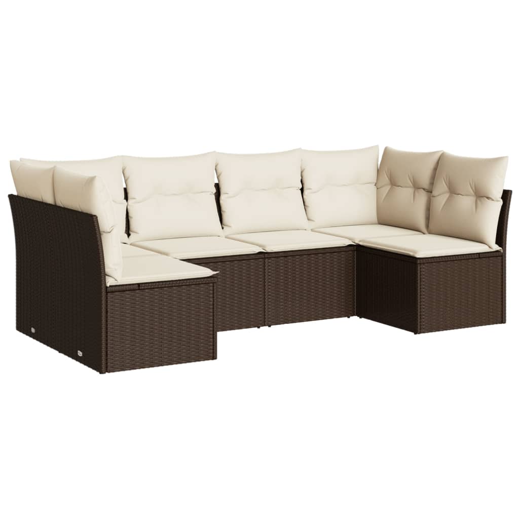 Salon de jardin avec coussins 6 pcs marron résine tressée