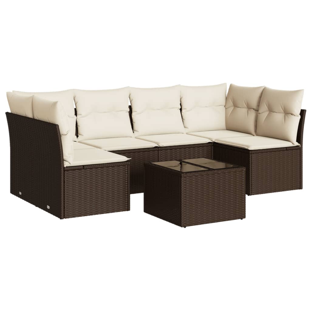 Salon de jardin avec coussins 7 pcs marron résine tressée