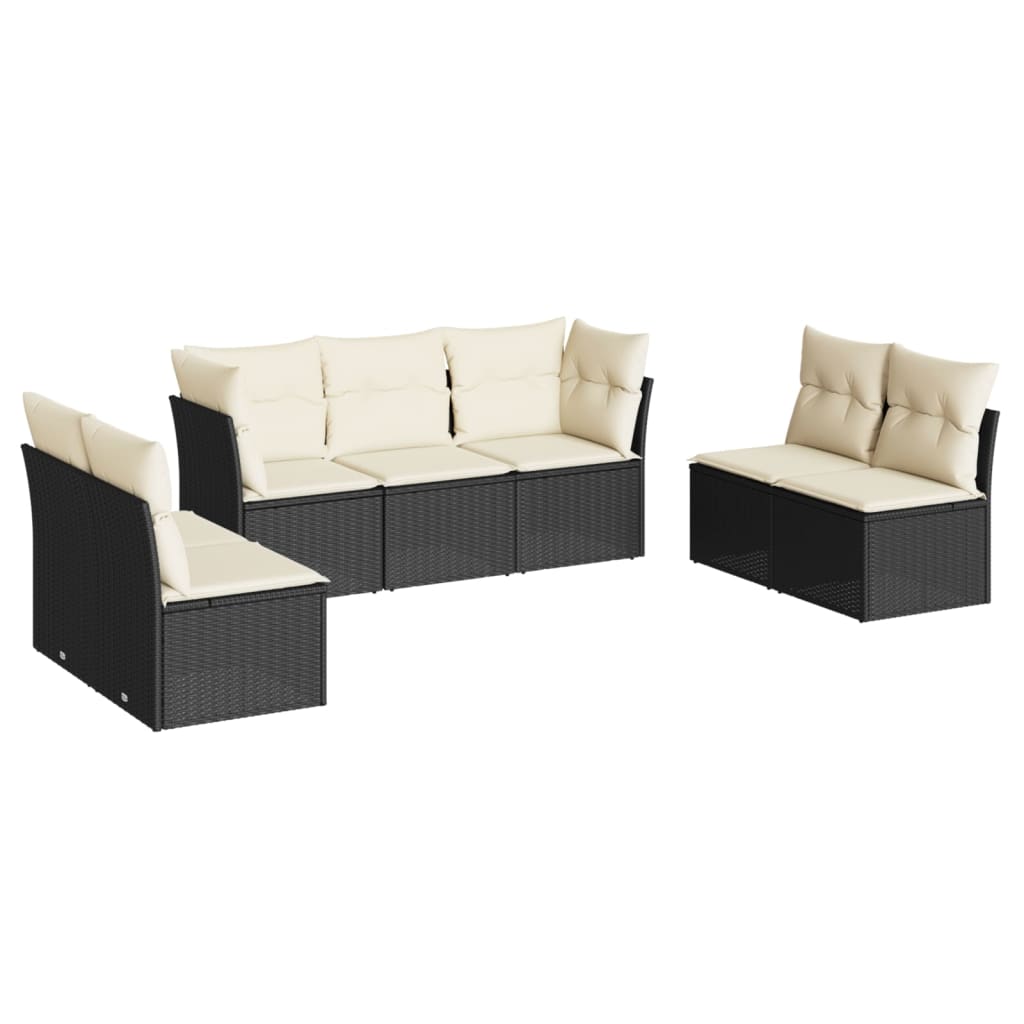 Salon de jardin 7 pcs avec coussins noir résine tressée