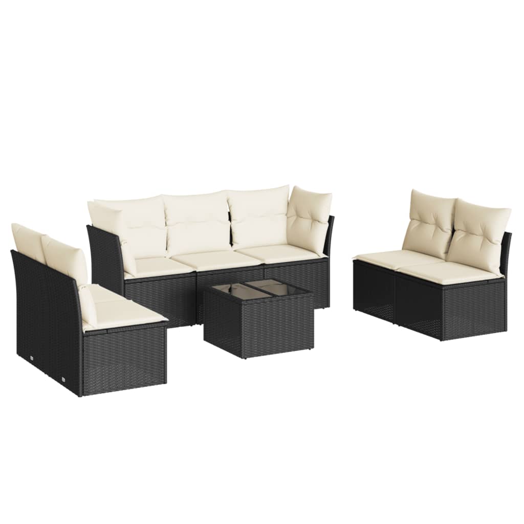 Salon de jardin 8 pcs avec coussins noir résine tressée