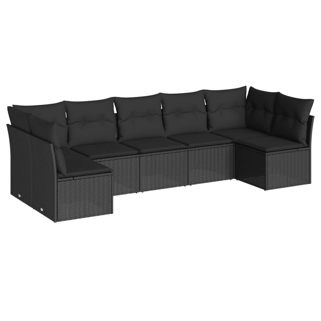 Salon de jardin 7 pcs avec coussins noir résine tressée