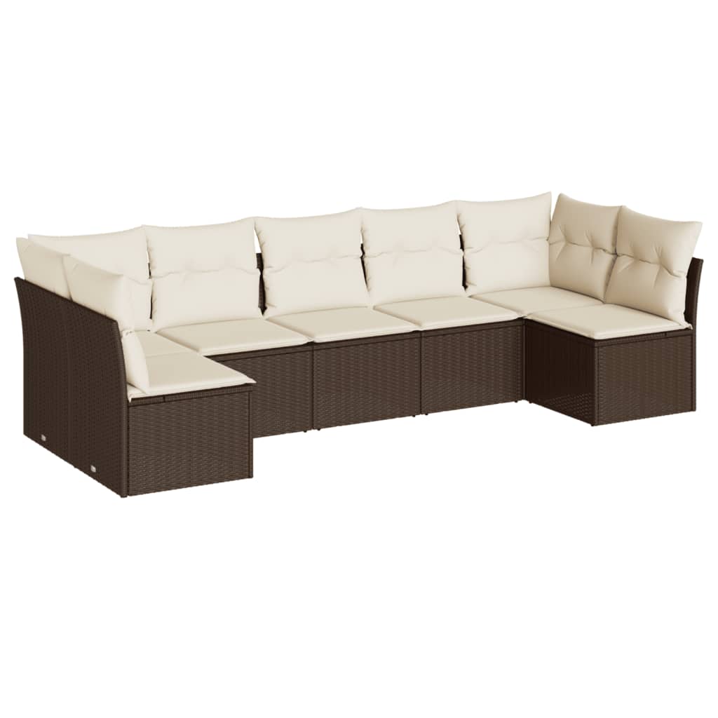 Salon de jardin avec coussins 7 pcs marron résine tressée