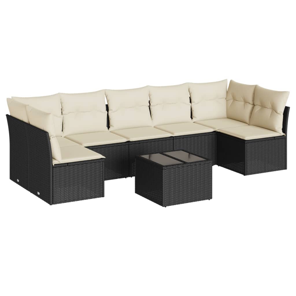 Salon de jardin 8 pcs avec coussins noir résine tressée
